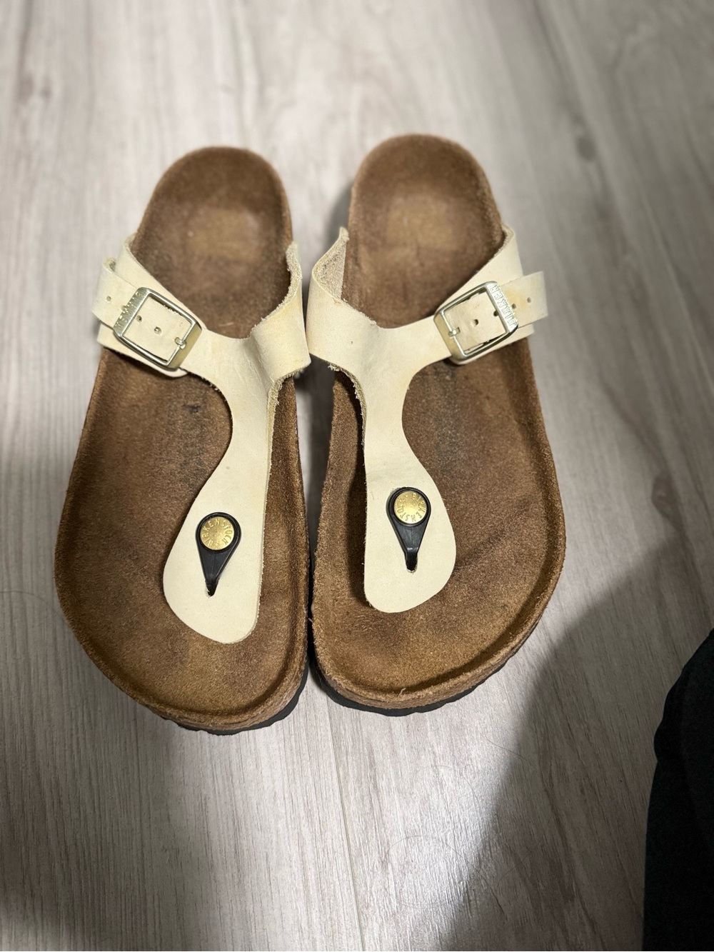 Birkenstock Cream Slide Sandal with Cork Footbed